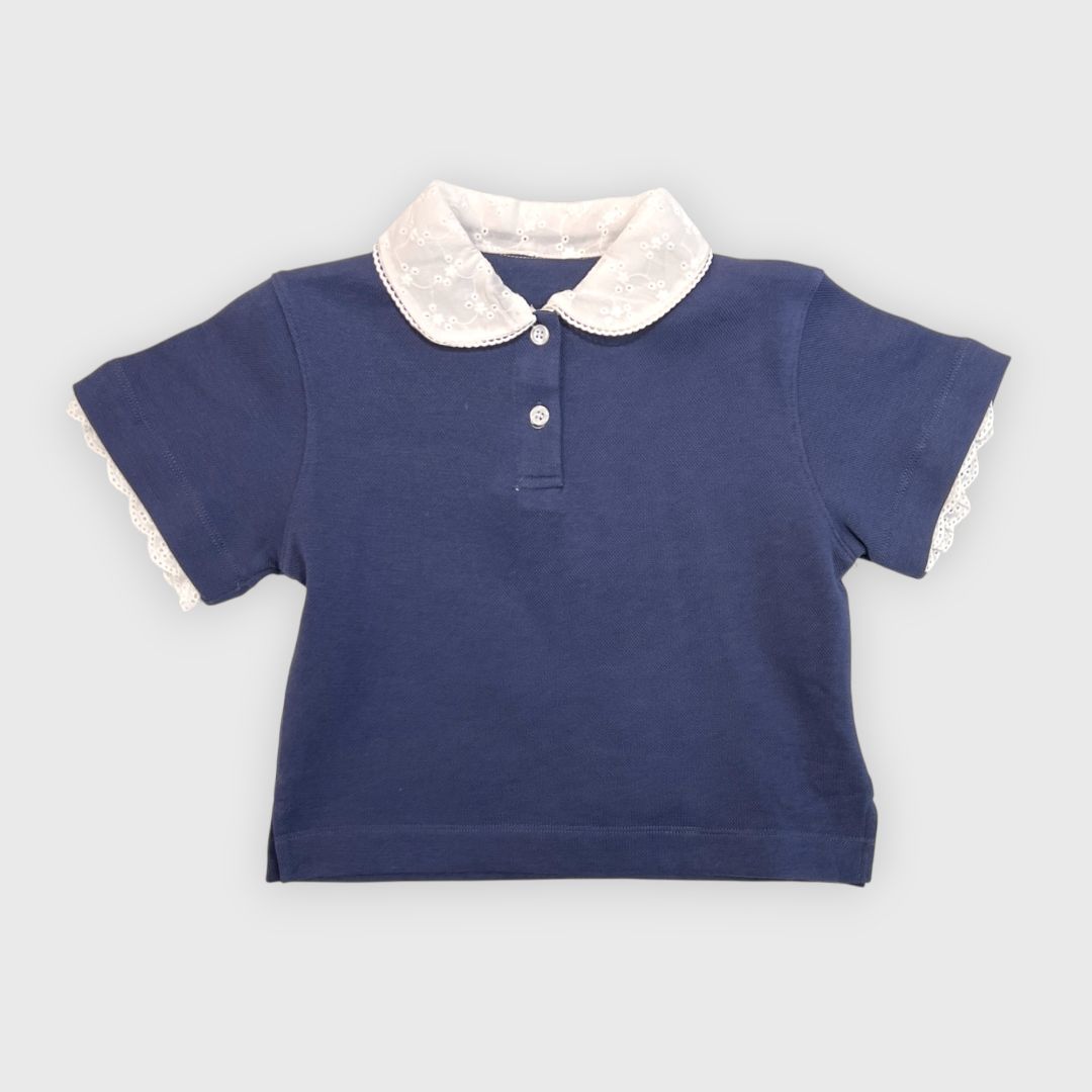 Синий батник с кружевами