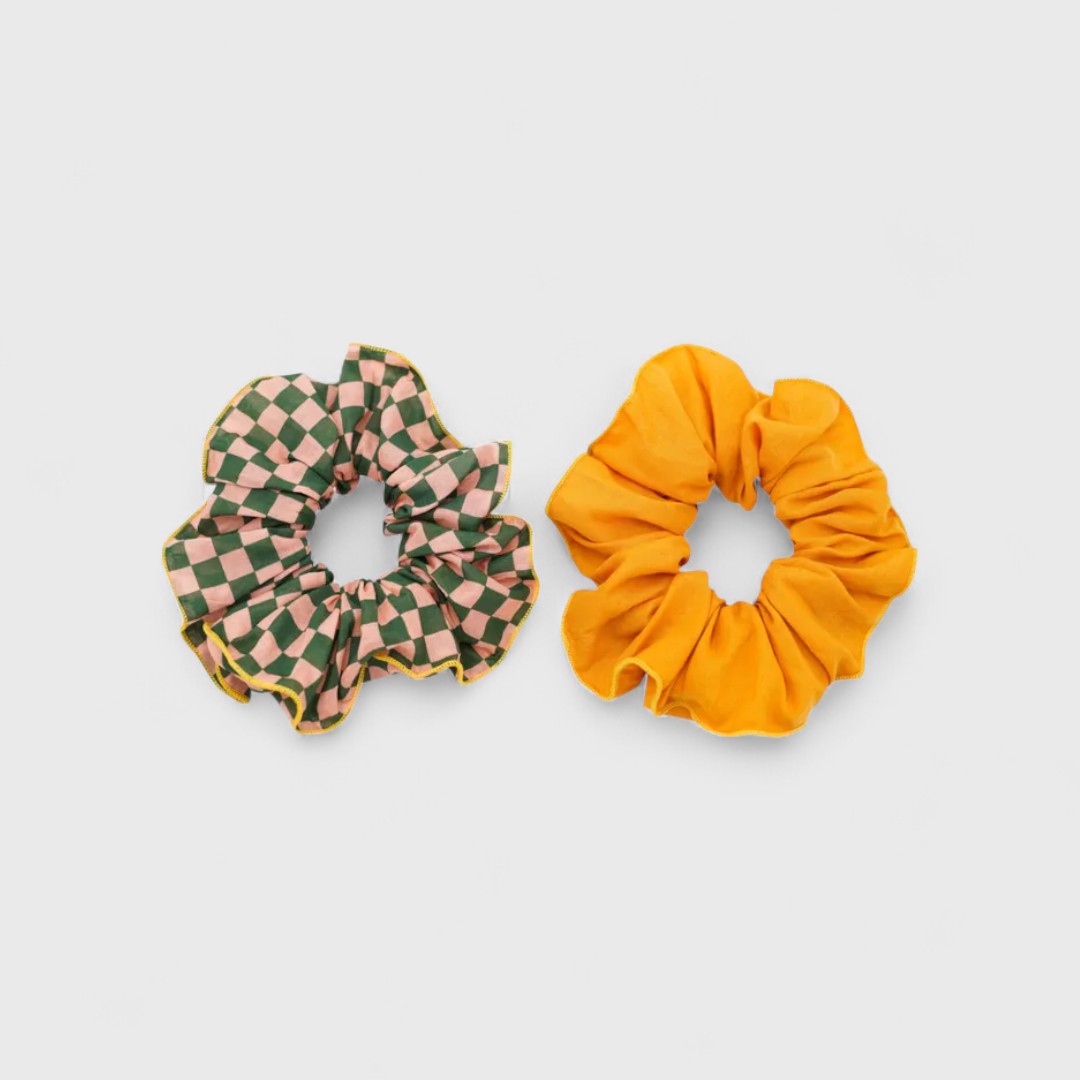 Желтая и зеленая резинка в шахматную клетку для волос от Grech&Co