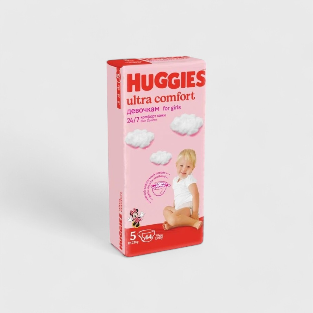 Huggies Ultra Comfort розовые подгузники (5) для девочек 64шт