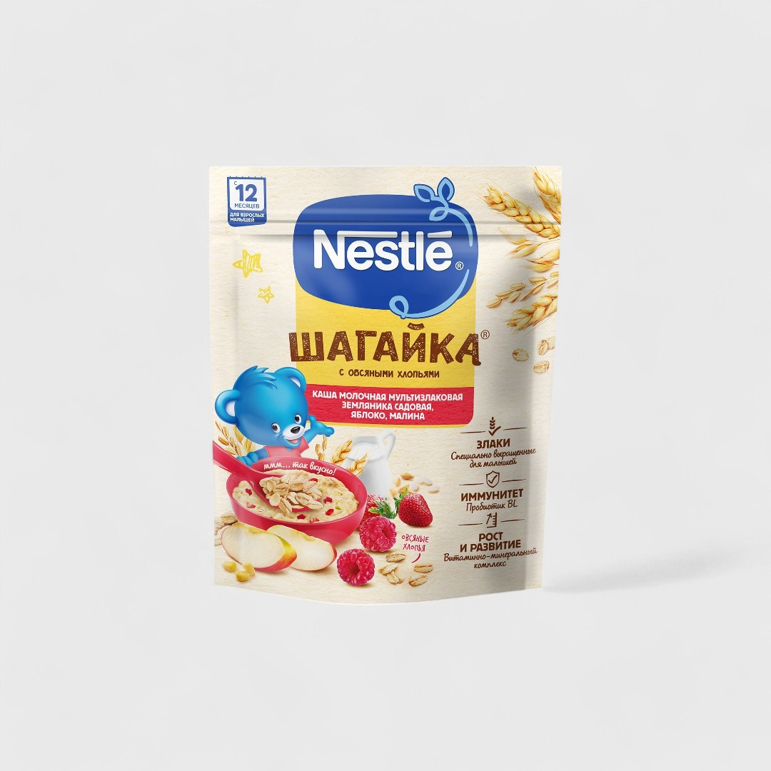 Nestlé Шагайка с овсяными хлопьями с яблоком и малиной