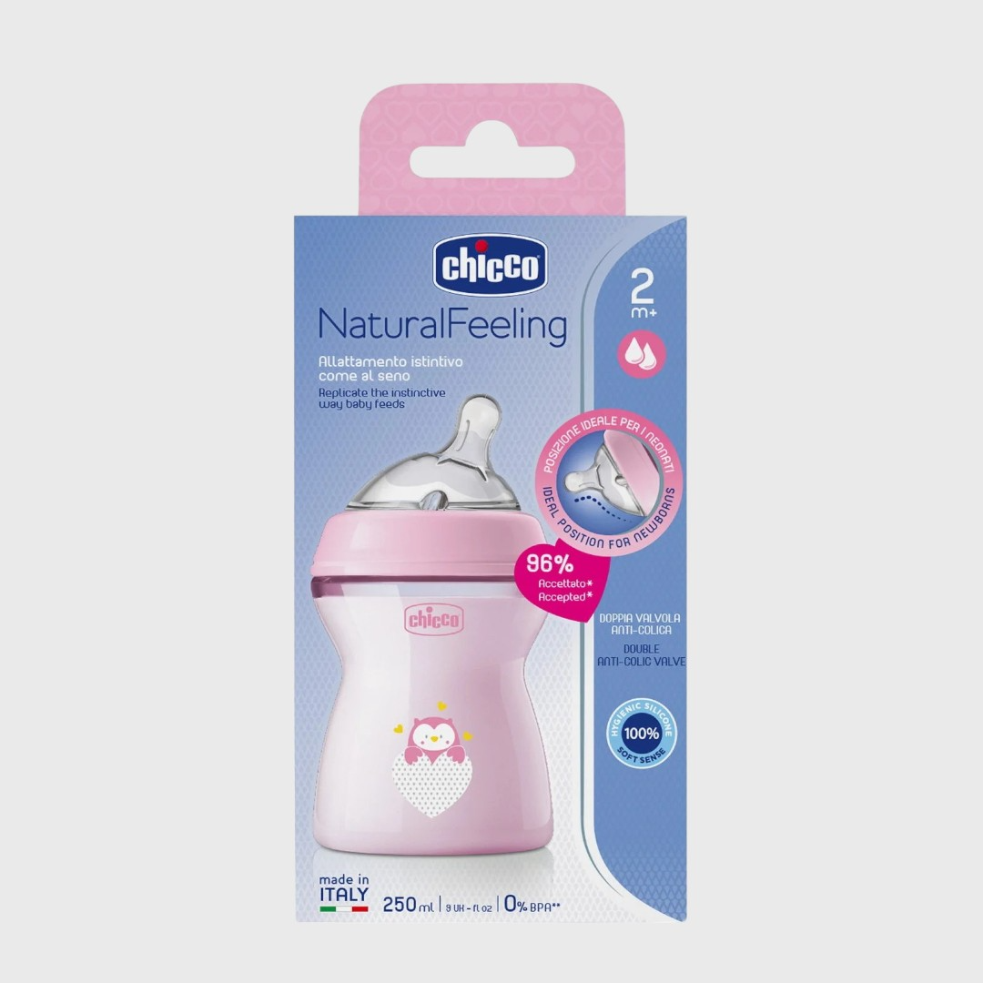 Chicco розовый Natural Feeling бутылочка 250мл 2 м + NF Girl