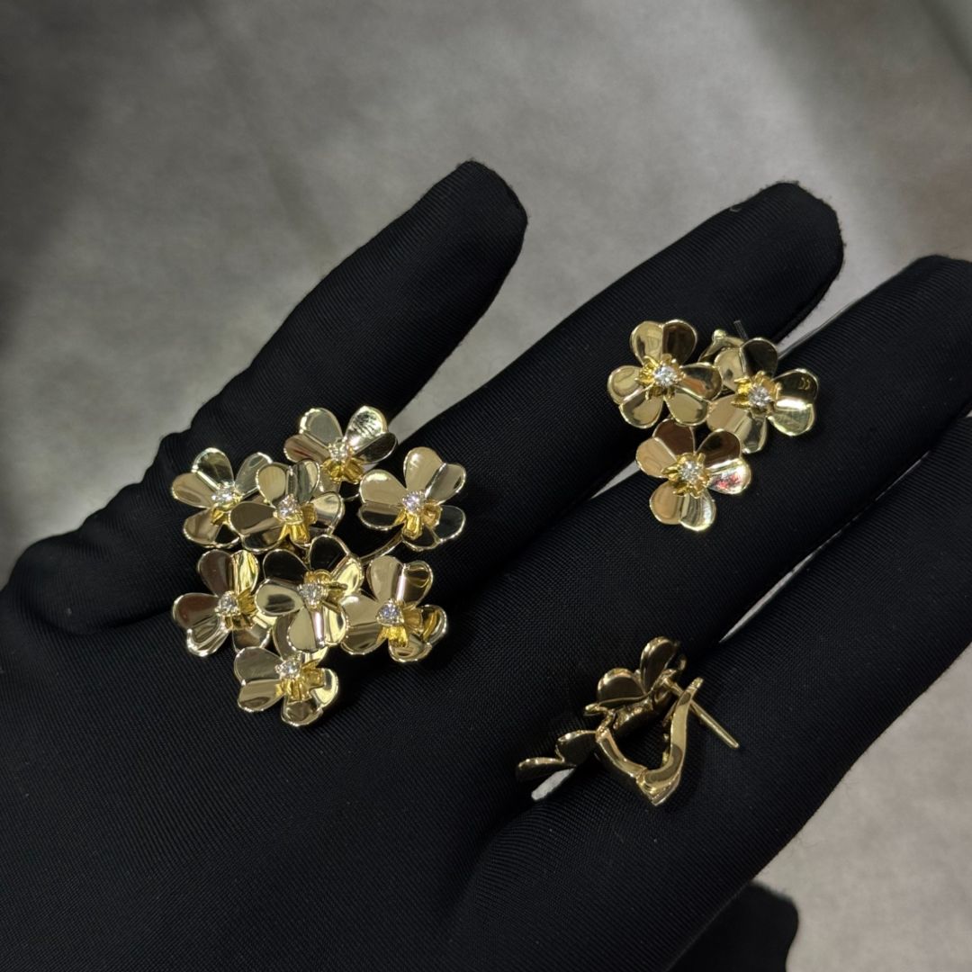 Золотые цветочные серьги