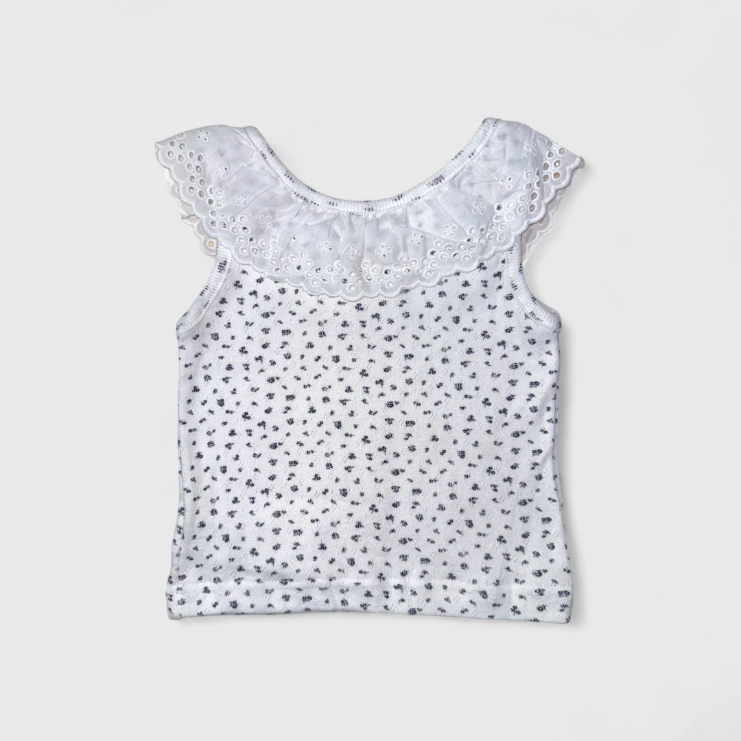 Белая хлопковая майка с рюшами