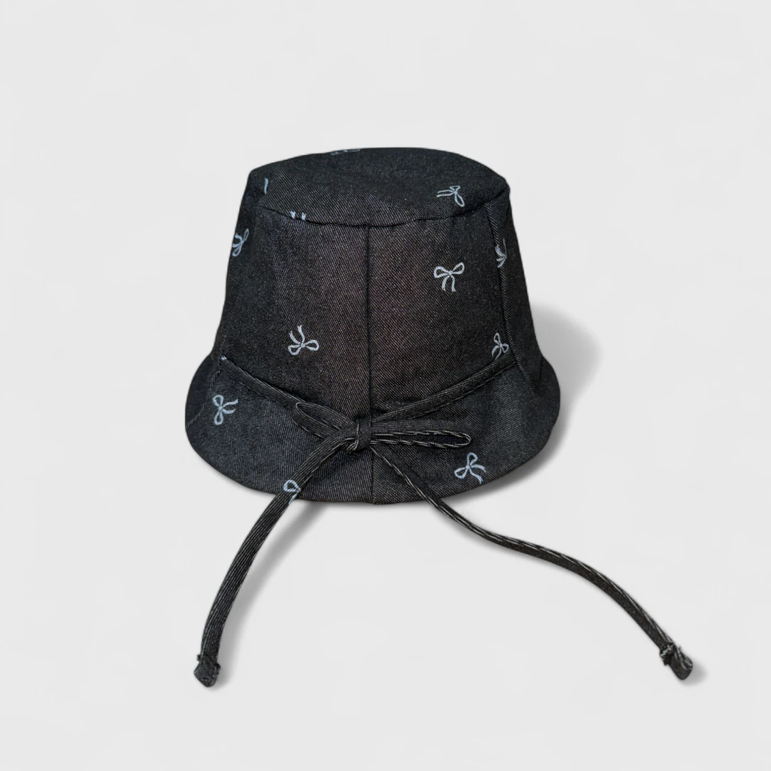 Панама с бантиком (синий, бежевый)