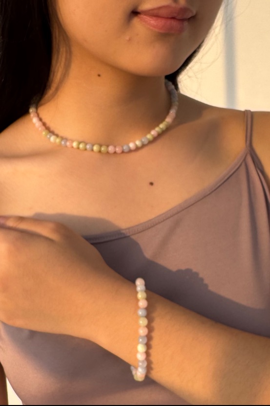 Многоцветное ожерелье и браслет из натурального камня берилл 