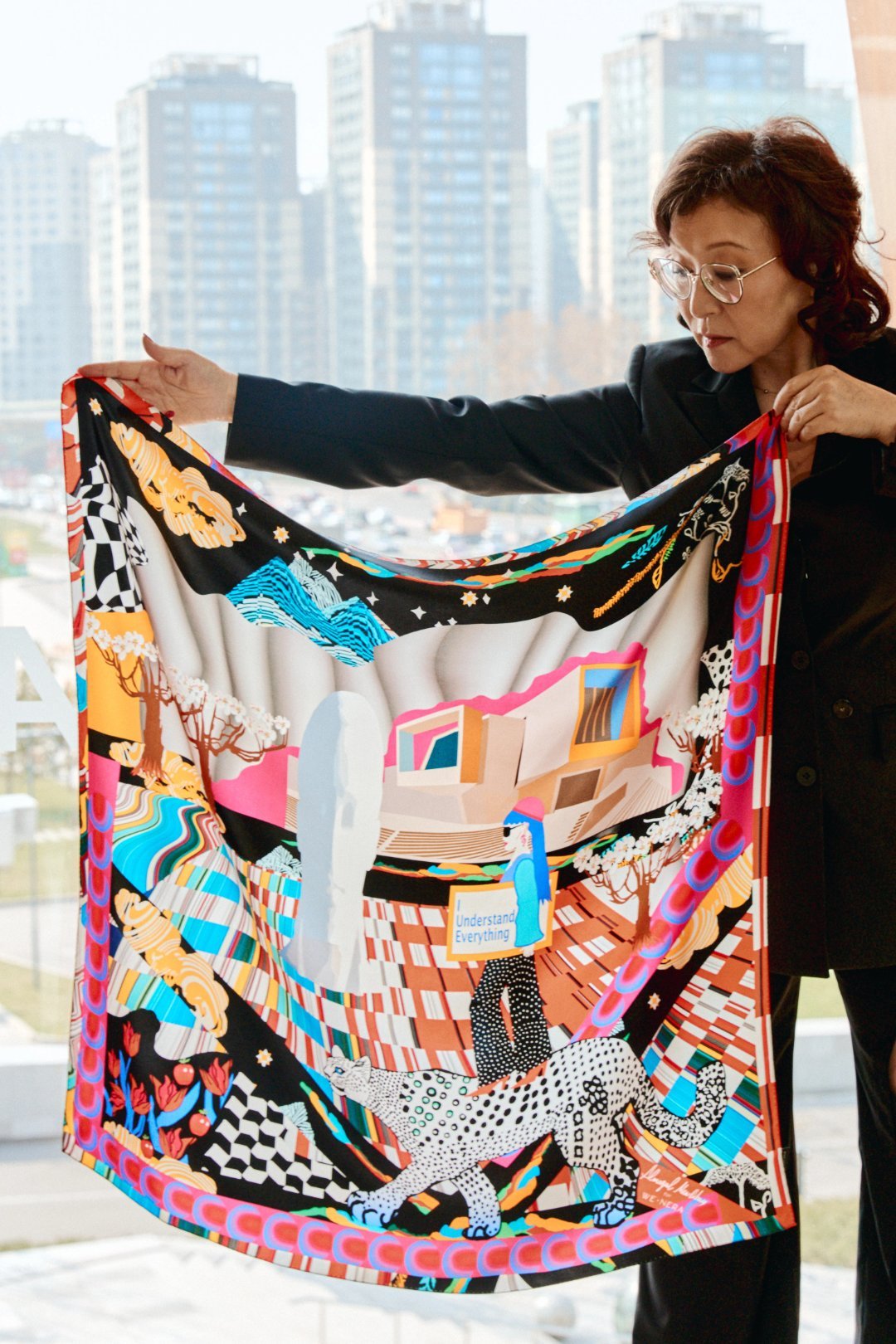 Alma Silk Double-Sided Scarf with Museum Print