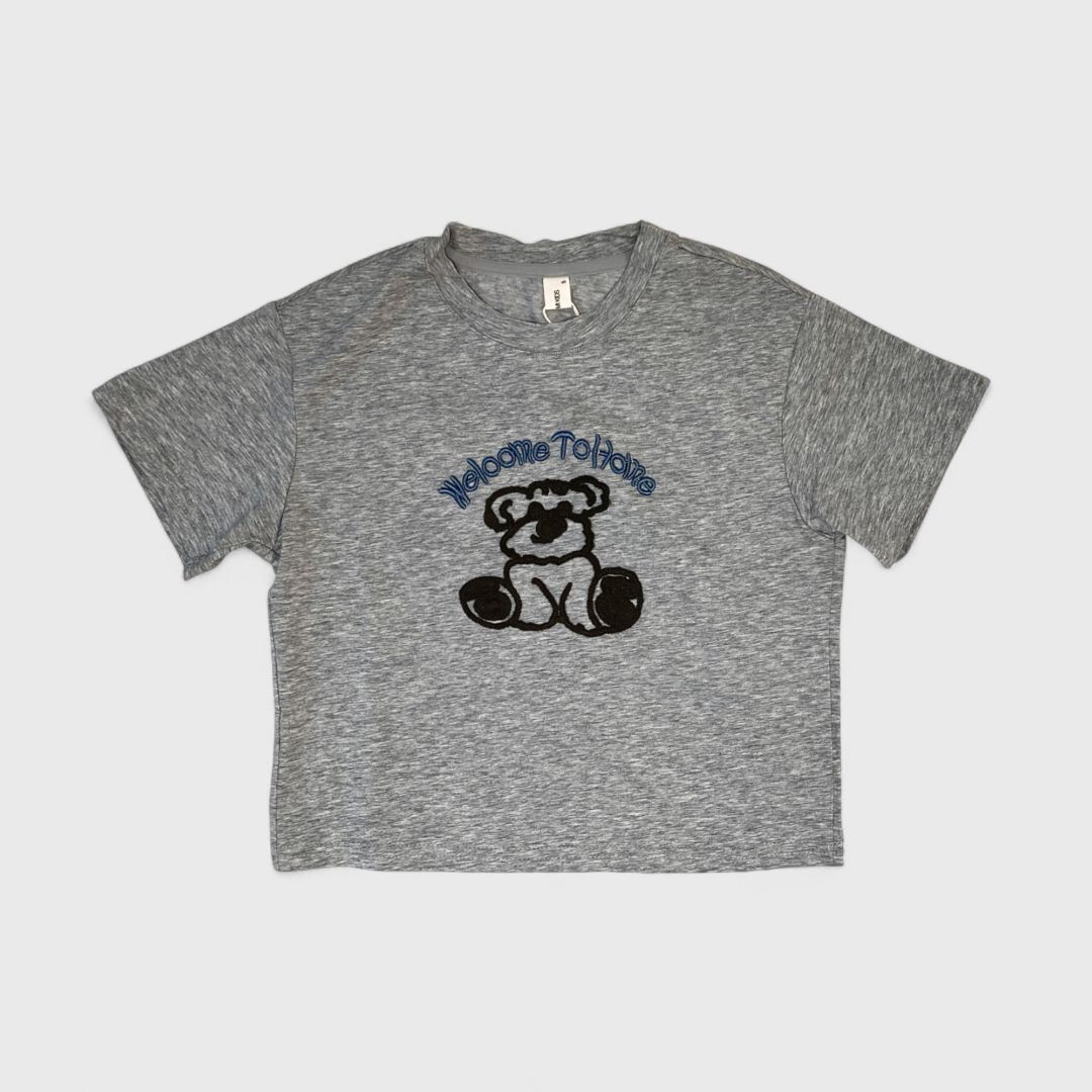 Серая футболка с принтом медвежонка