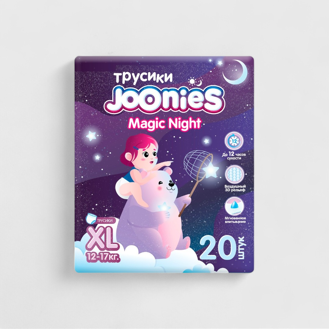 Joonies magic night подгузники-трусики для детей XL 12-17 кг, 20 шт