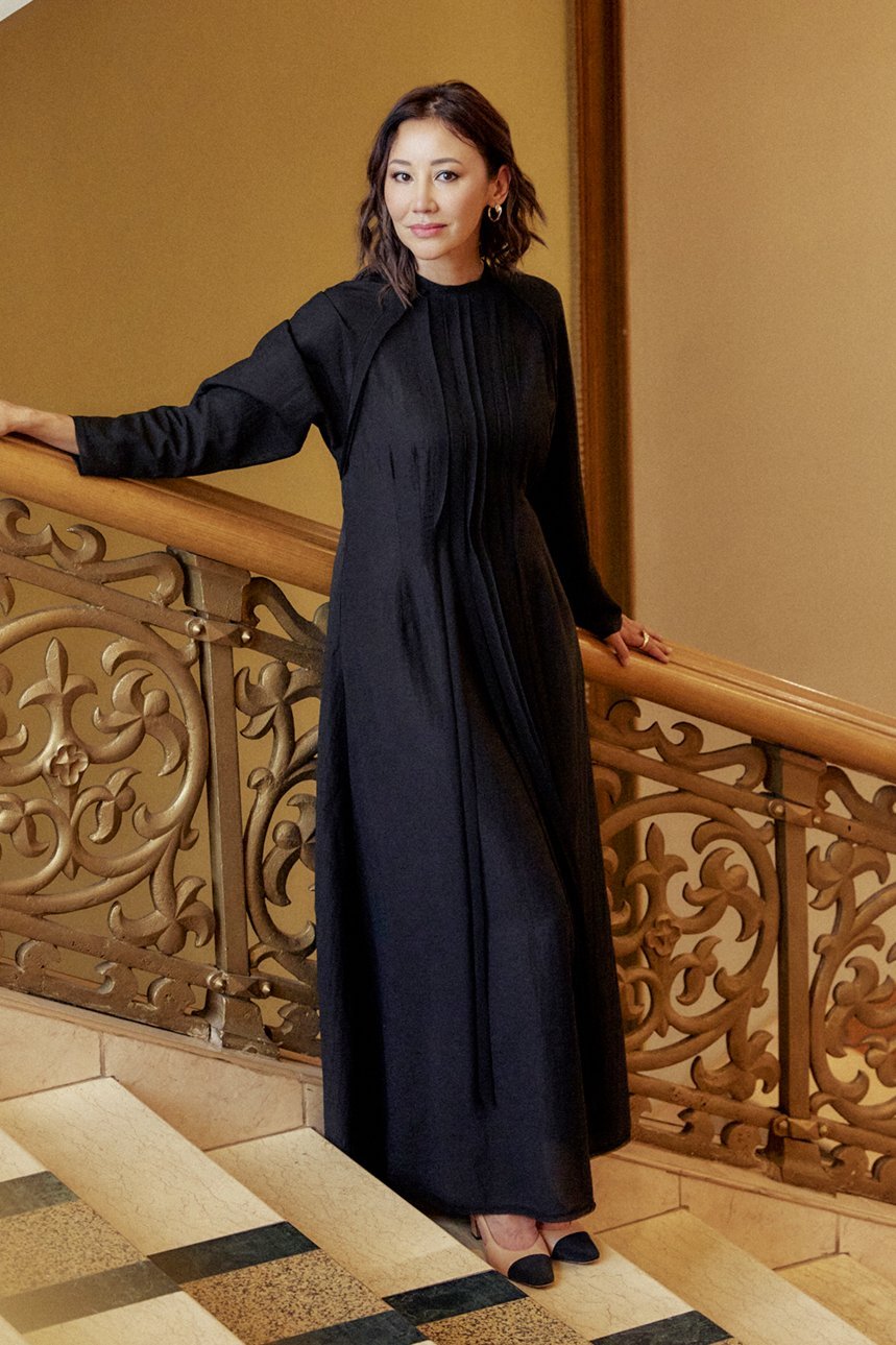 Black Lilia Linen Dress with Long Sleeves