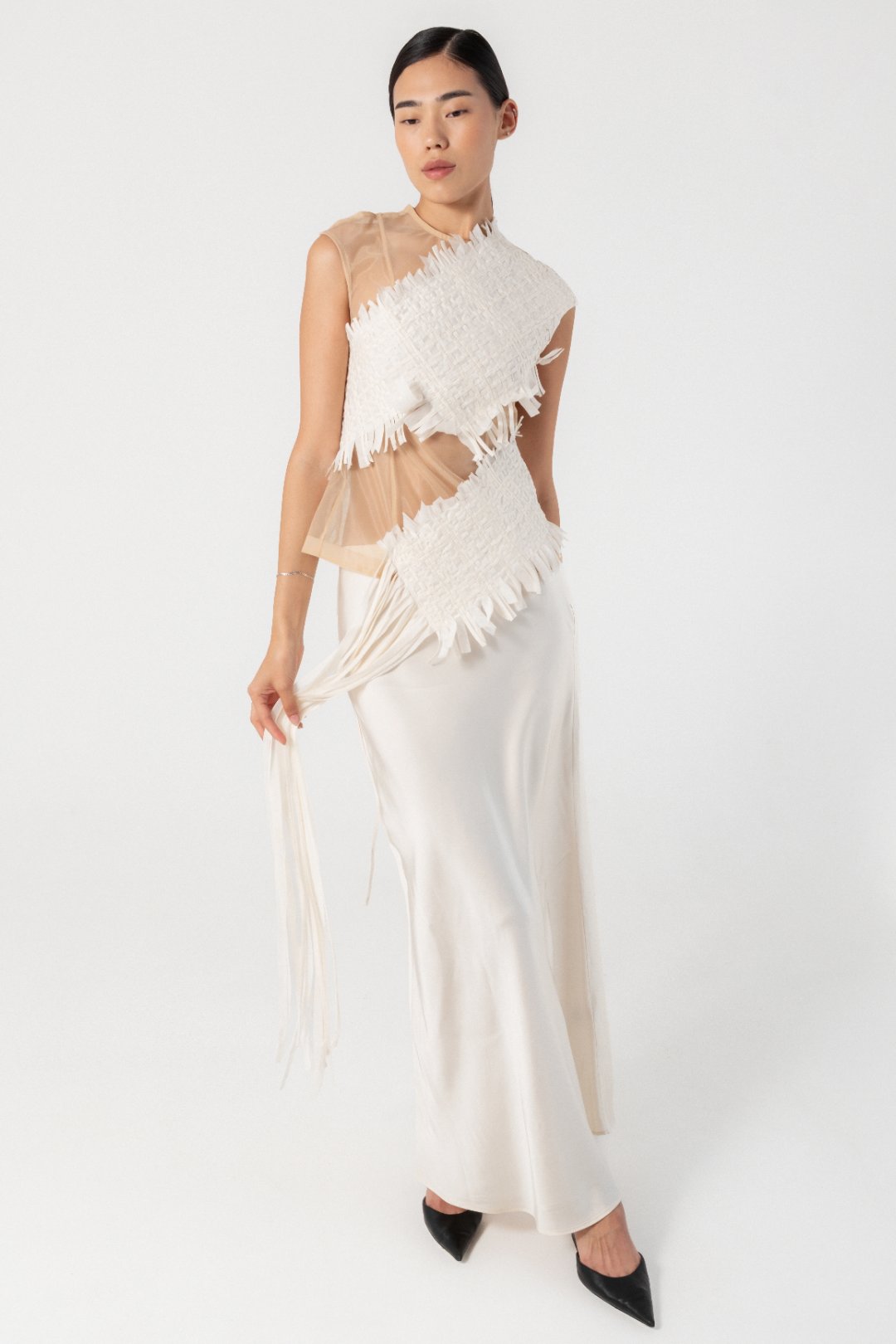 Aya Corset Top with a Spiral Woven Detail — Ivory