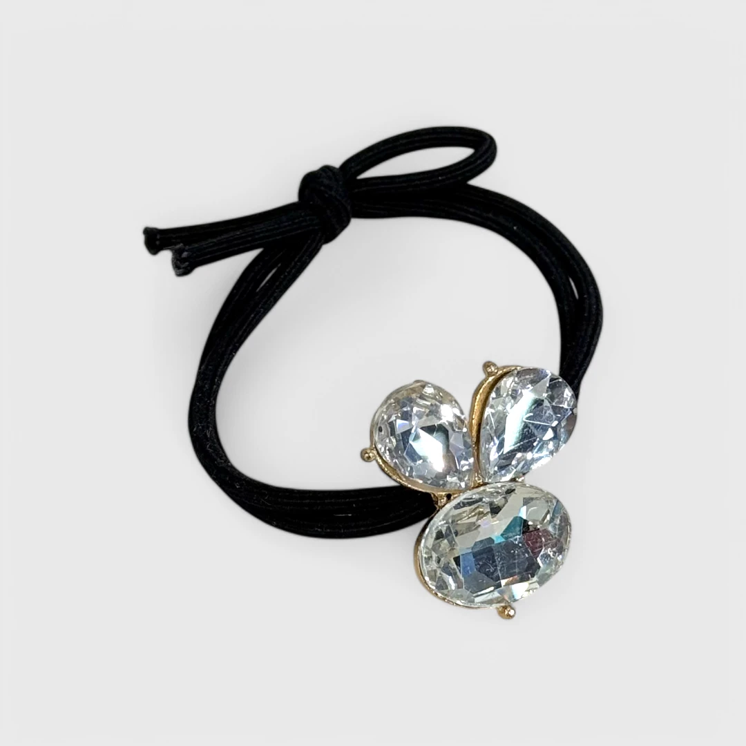 Черная резинка для волос с камнями, в наборе 2 шт