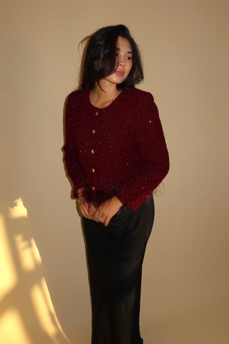  Oh Kiki tweed blazer in bordeaux