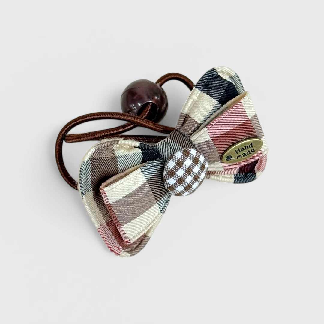 Коричневая резинка для волос с бантом ручной работы, в наборе 2 шт