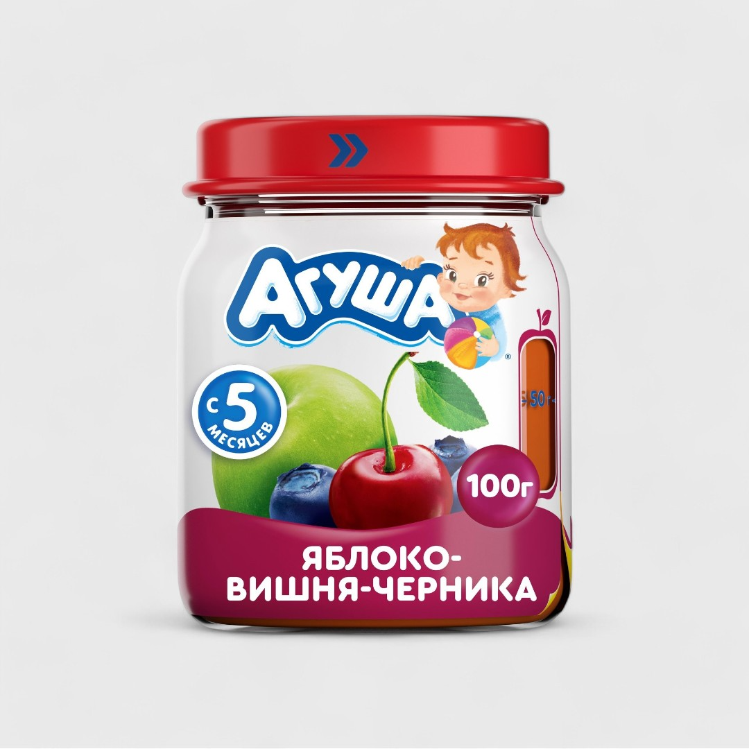 Агуша пюре яблоко, вишня, черника 100г