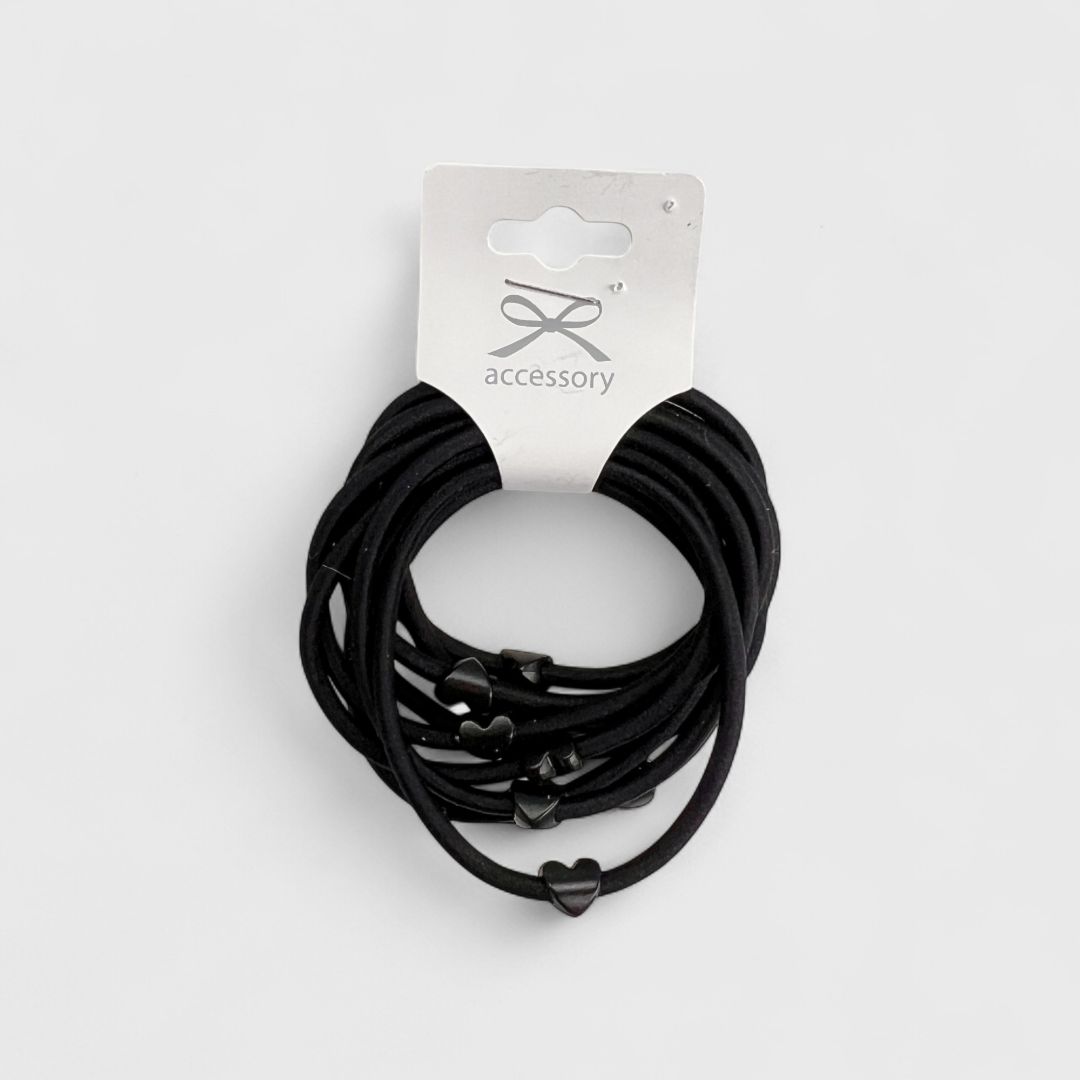 Черные резинки для волос с сердечками