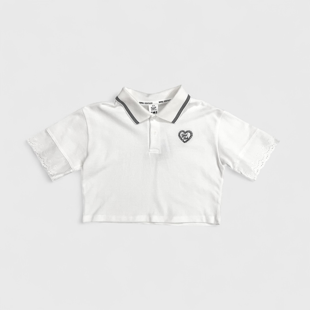 Белая поло с кружевными рукавами