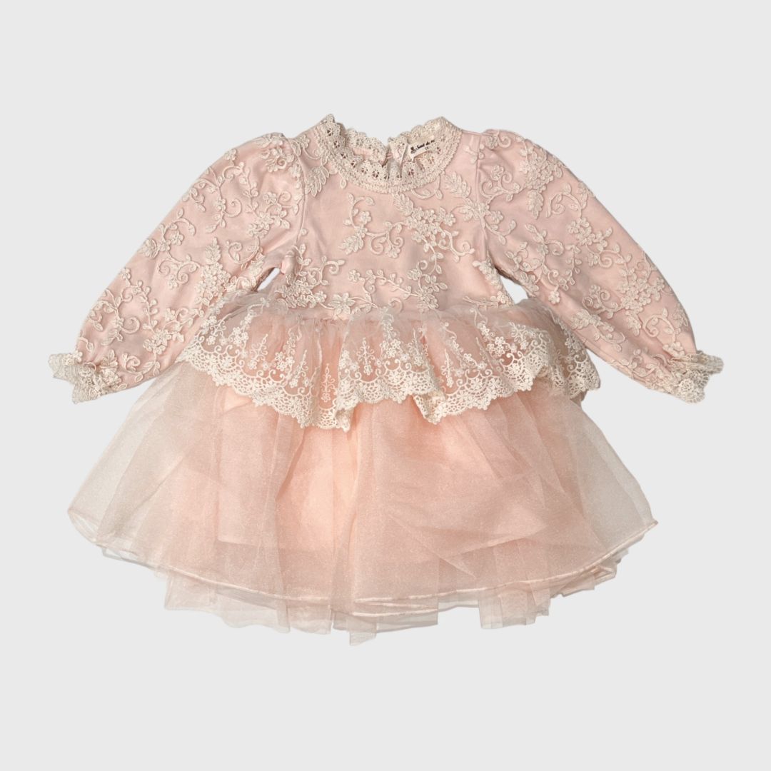 Розовое платье с кружевом