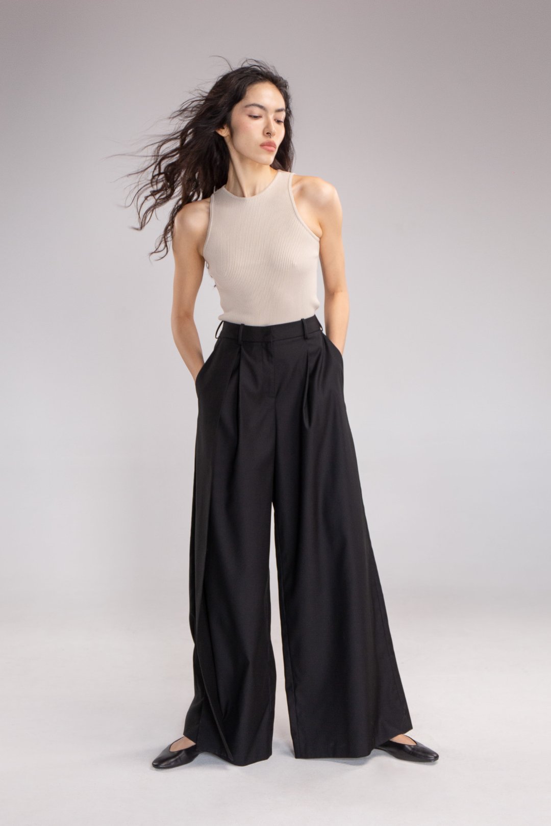 Fly Palazzo Pants with Side Drape