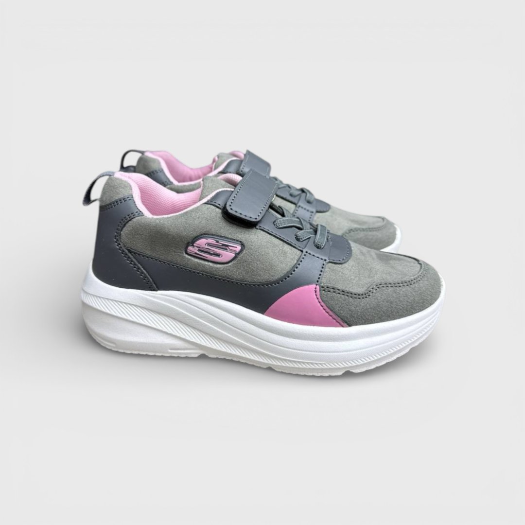 Серые кроссовки Skechers с розовым