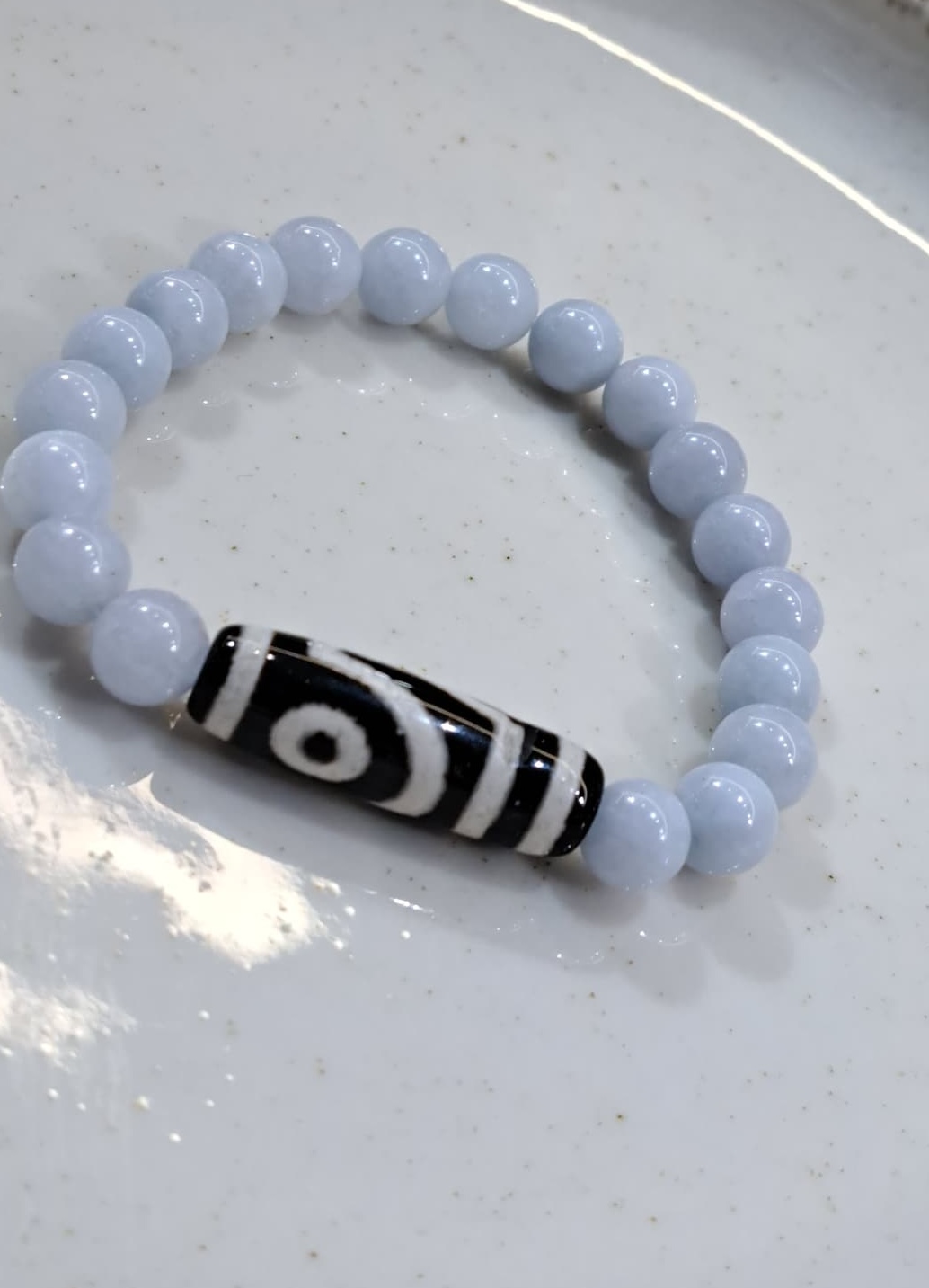 Голубой аквамарин дзи 2 глаза браслет