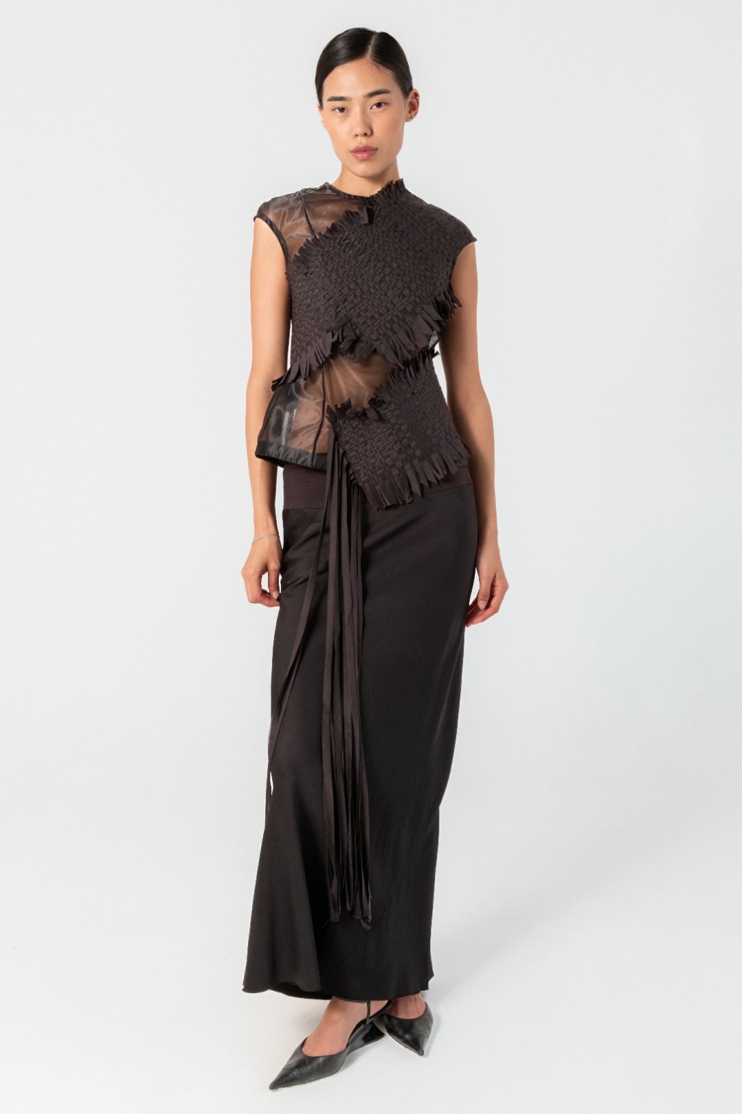 Aya Corset Top with a Spiral Woven Detail — Black