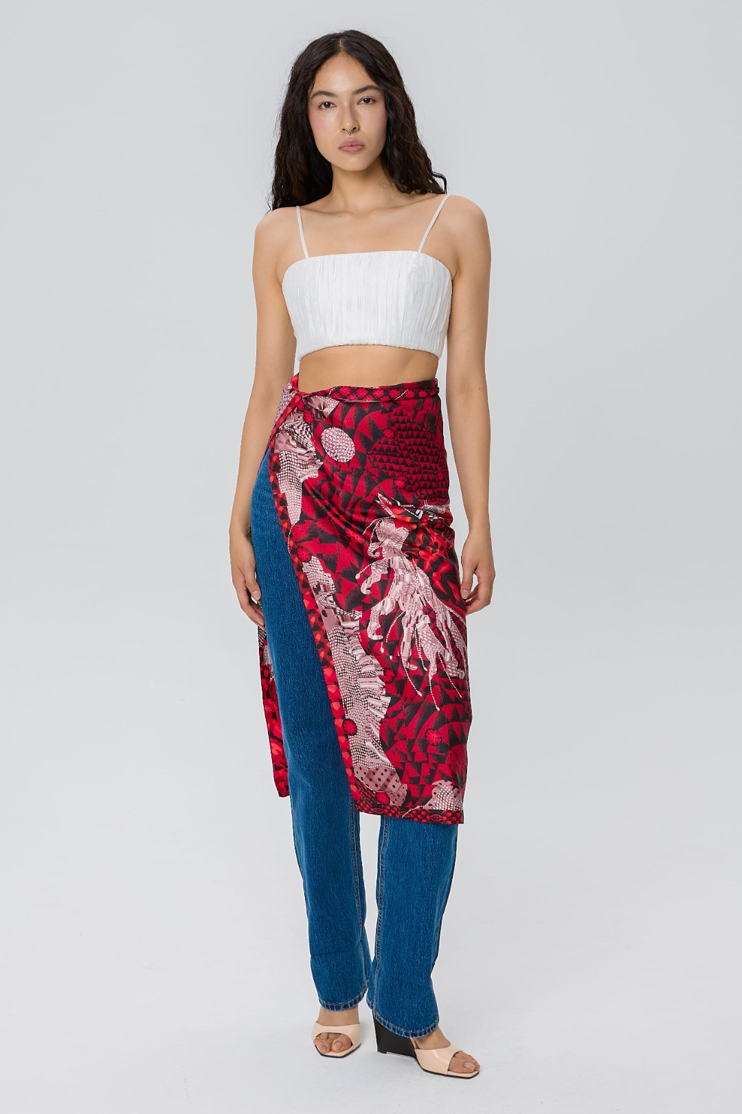 Alma Silk Double-Sided Scarf with Fire Horse Print