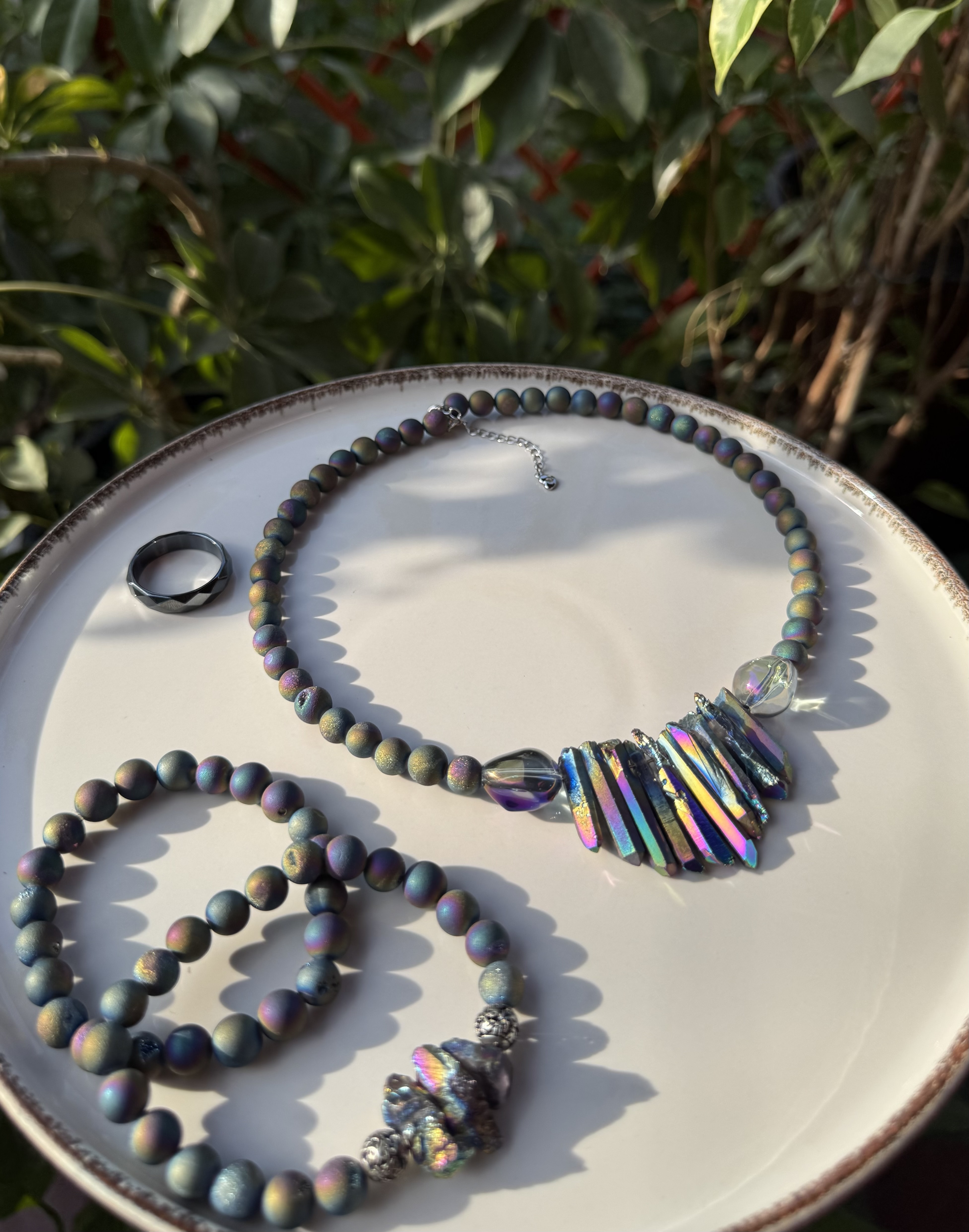 Комплект украшений из натурального пирита 