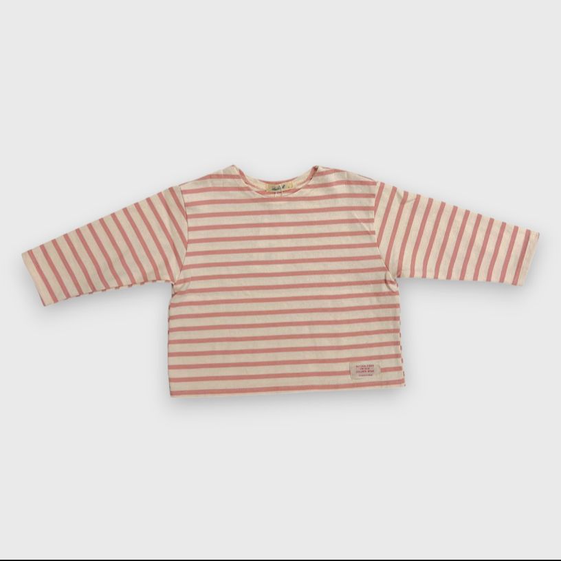 Розовая полосатая футболка детская