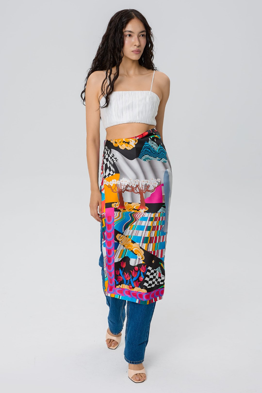 Alma Silk Double-Sided Scarf with Museum Print