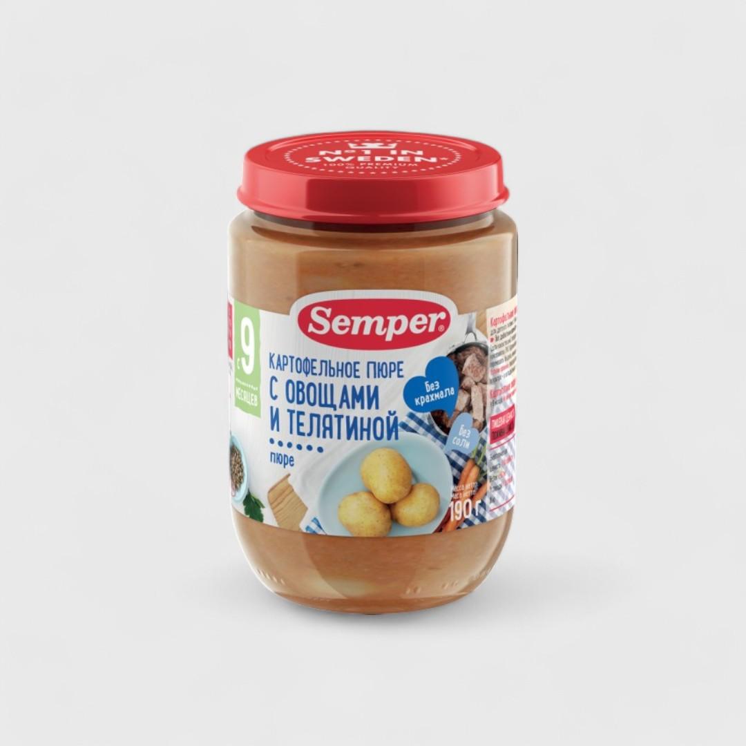 Semper картофельное пюре с овощами и телятиной, 190 г