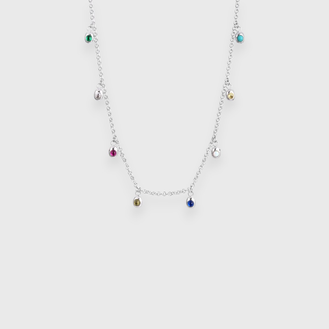 Серебряный чокер с разноцветными камнями