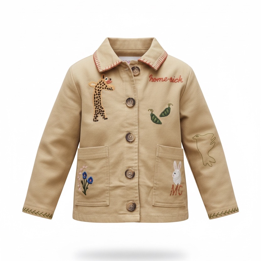 Бежевая куртка с вышивкой