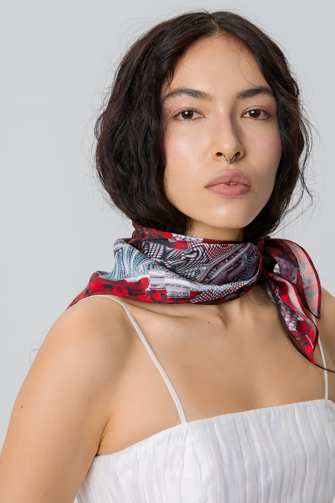 Alma One-Sided Polyester Scarf with Fire Horse Print