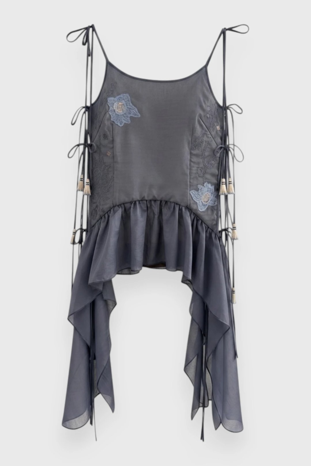 Grey-blue Aisha Embroidered Top