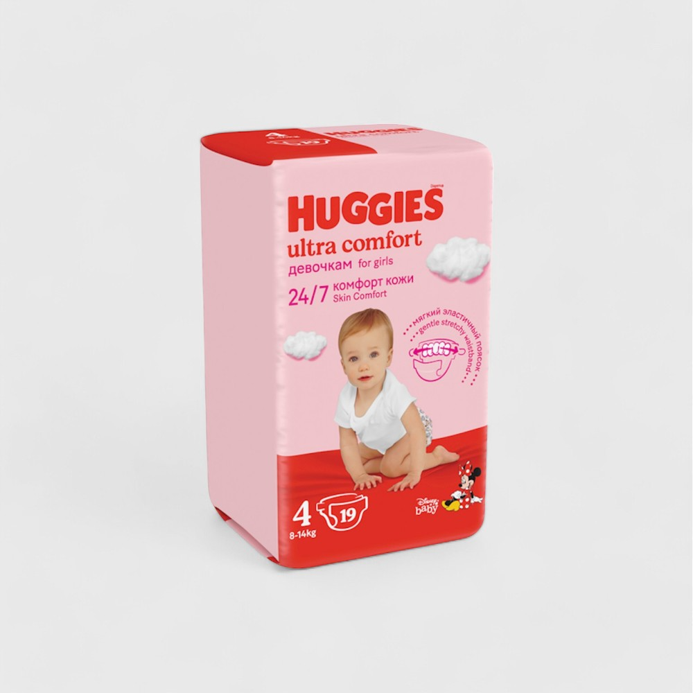 Huggies розовые подгузники Ultra Comfort для девочек (4) 19шт