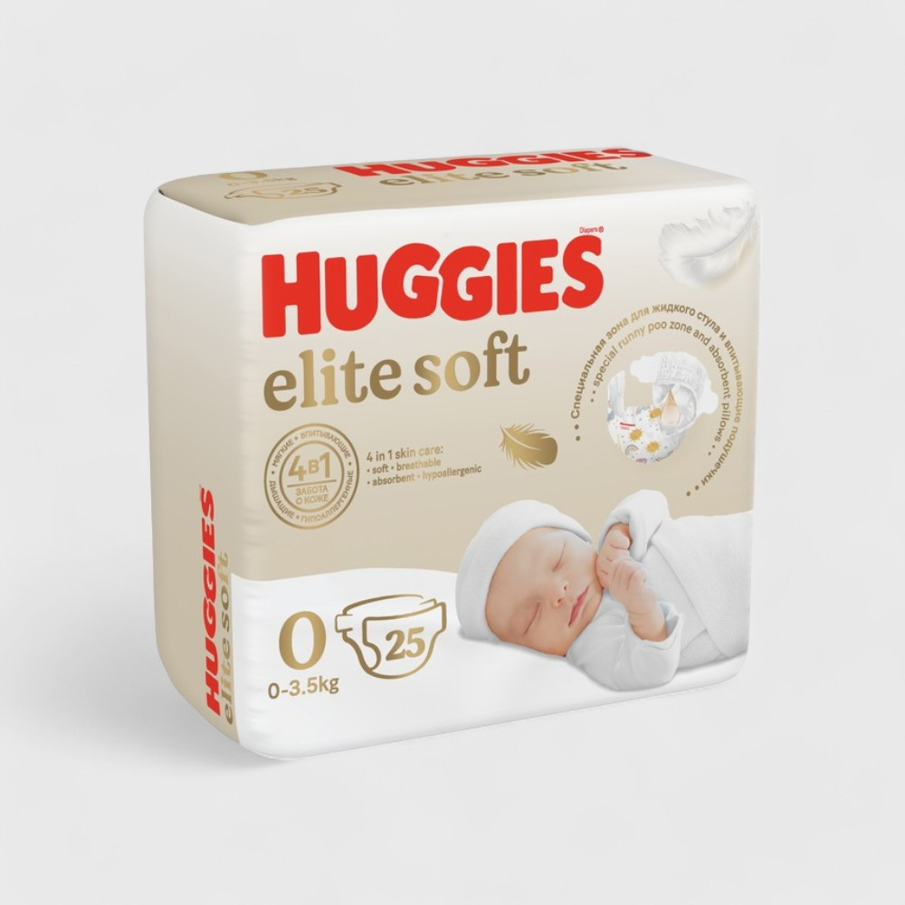 Huggies elite soft подгузники (0+) 25шт