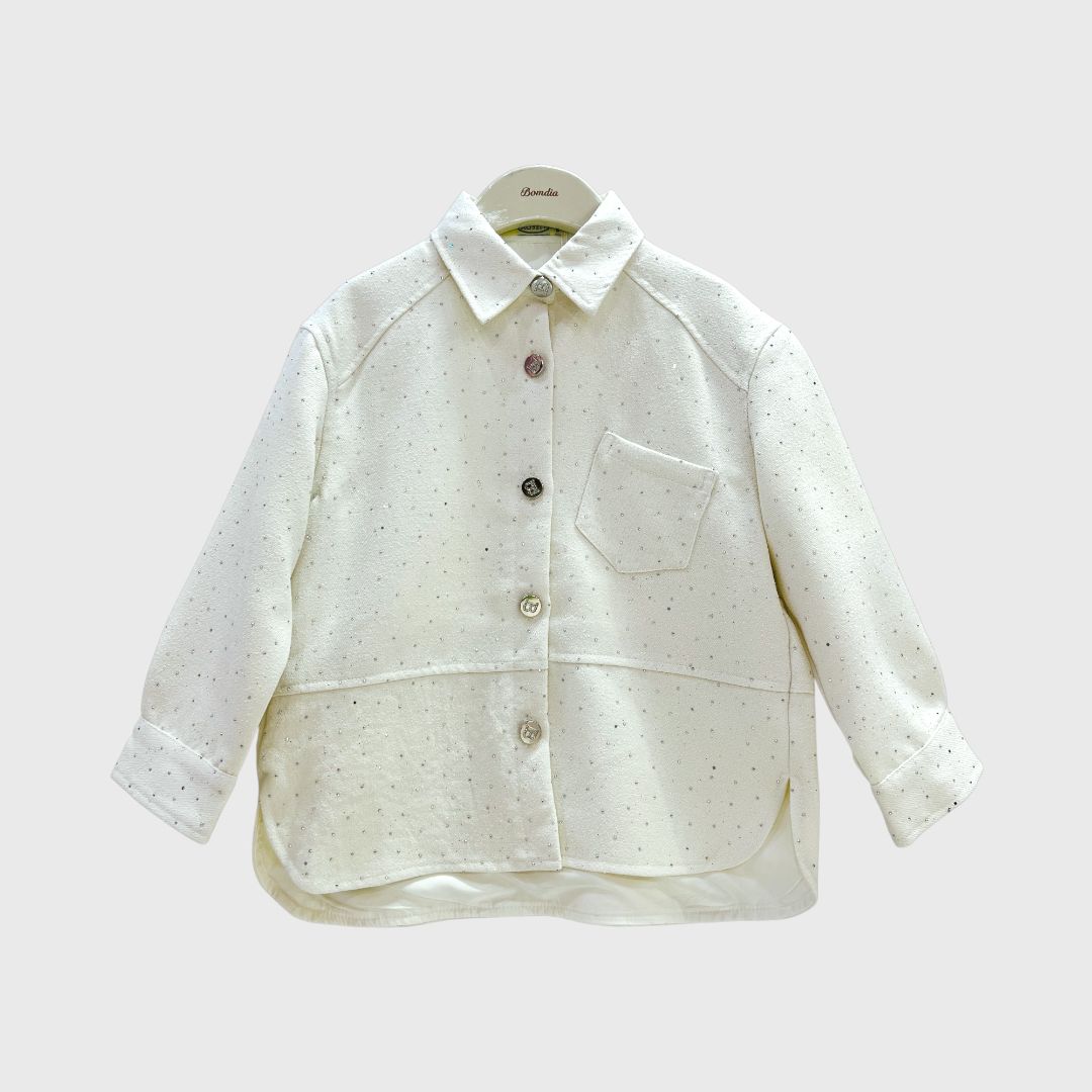 Джинсовая белая рубашка со стразами