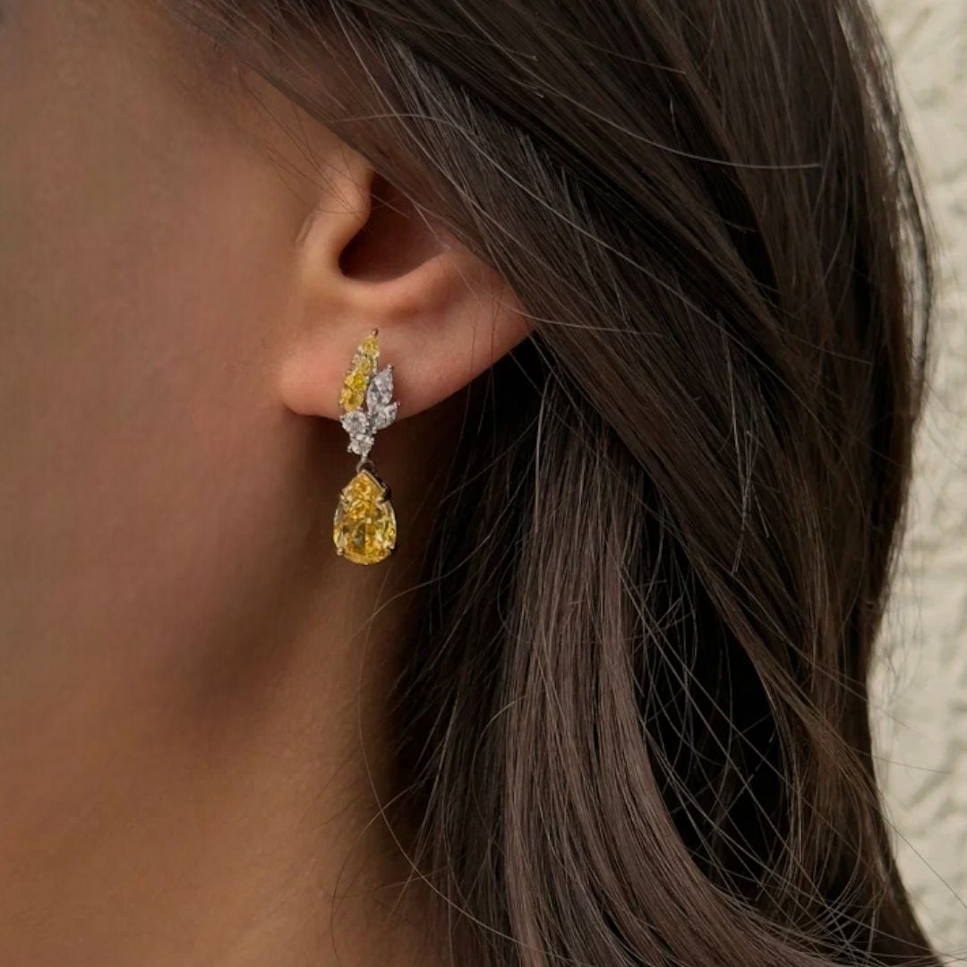Cерьги-капли с желтым цирконием
