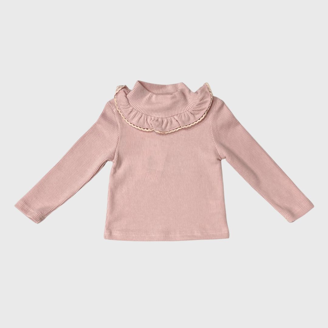 Розовый лонгслив с рюшами