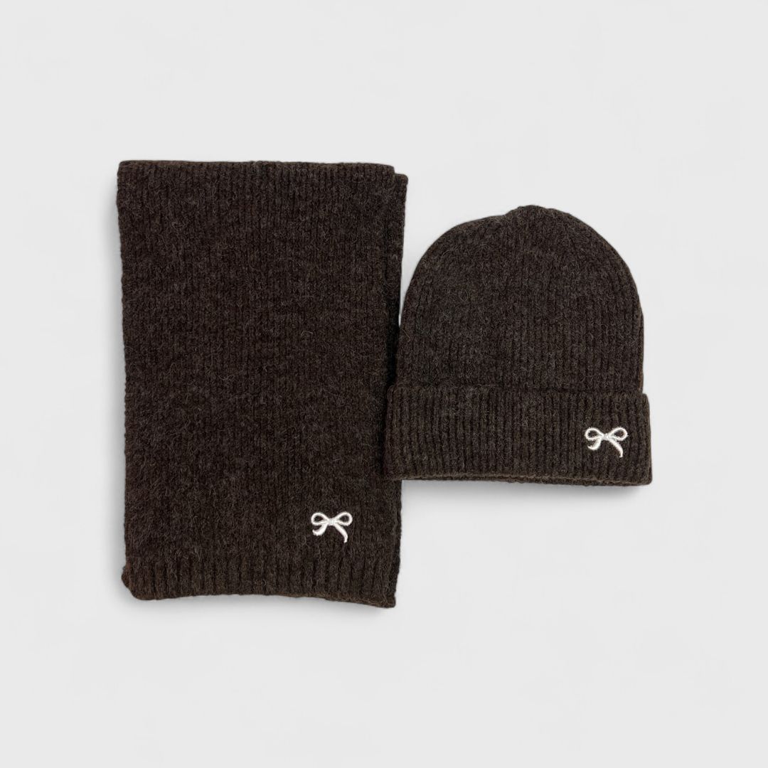 Коричневый комплект шапка и шарф