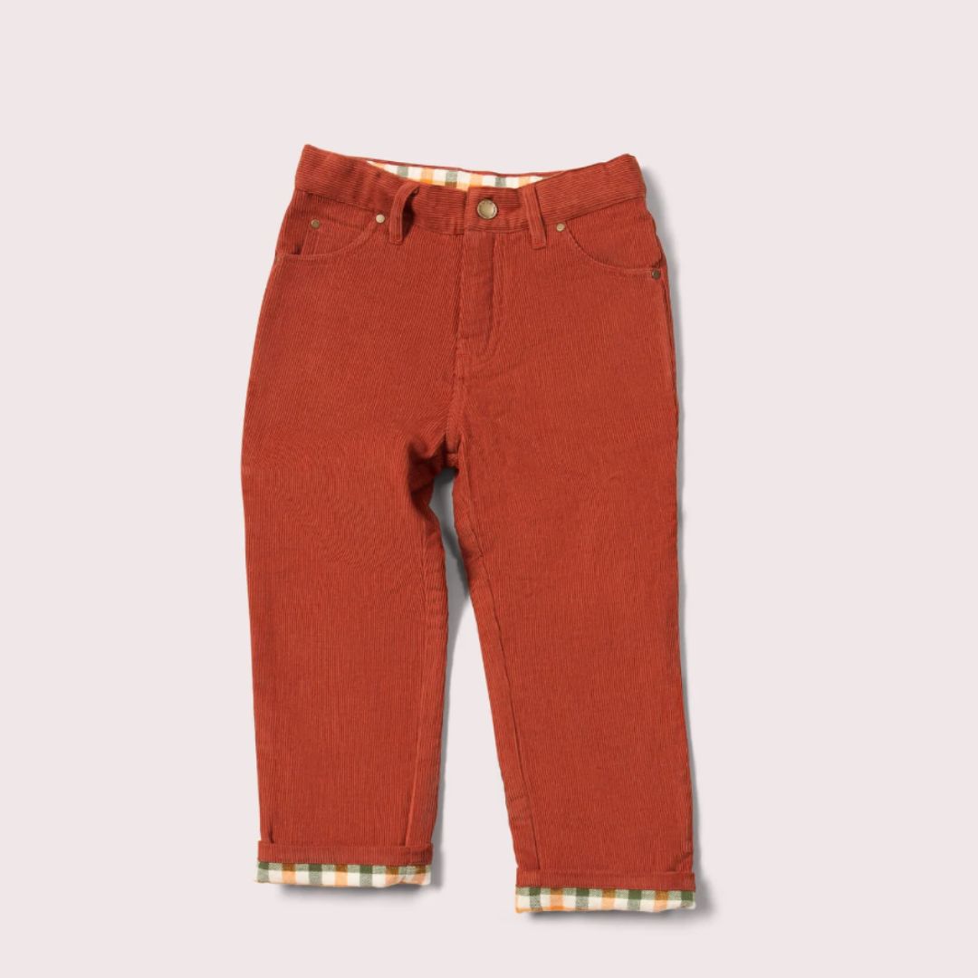 Джинсы Adventure из вельвета рыжего цвета с подкладкой в клетку от Little green radicals(Англия)