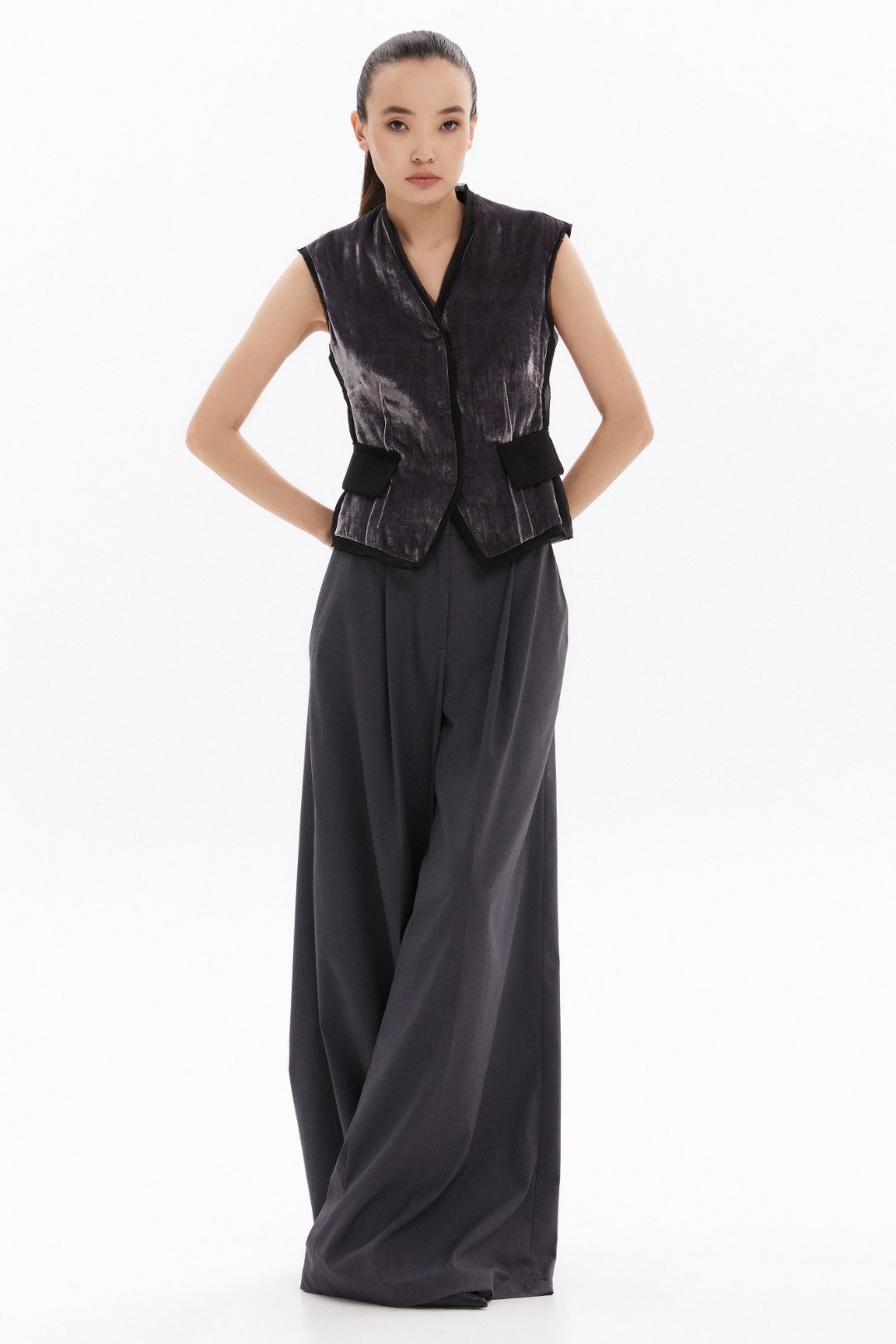 Velvetta Vest with Velvet — Gray