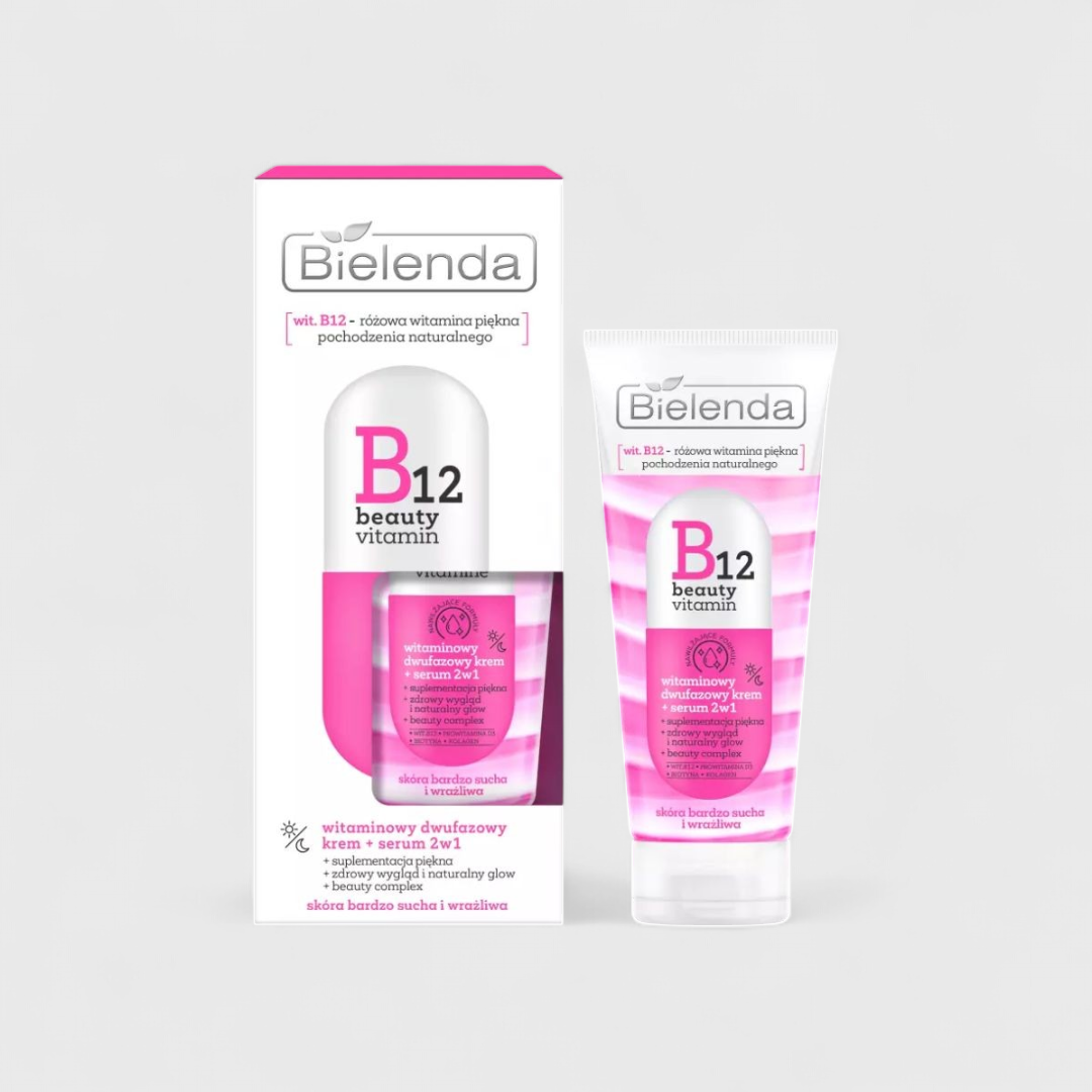 Витаминная 2-фазная крем-сыворотка 2 в 1 для чувствительной кожи Bielenda B12 Beauty