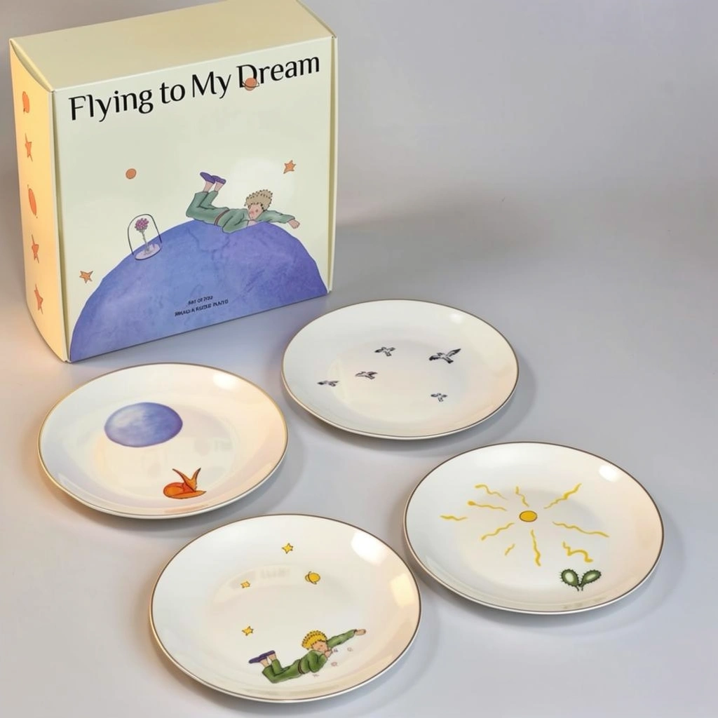 Набор из четырех обеденных тарелок из костяного фарфора 