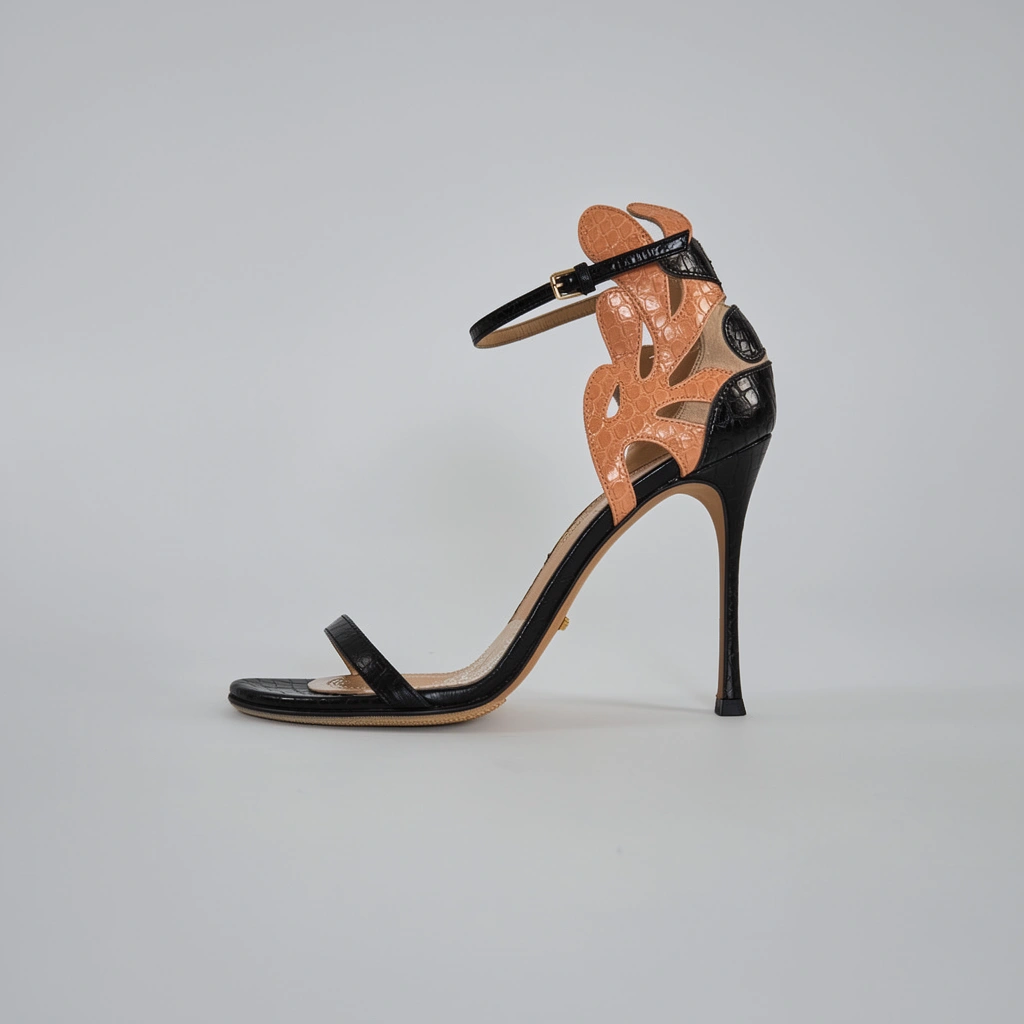 Black and Beige High Heels Sandals